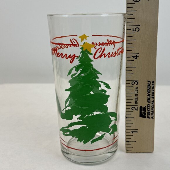 Vintage 1990 Abbey Press Merry Christmas Glass Tumbler Trees 4-Piece Set 12 oz - Picture 9 of 15